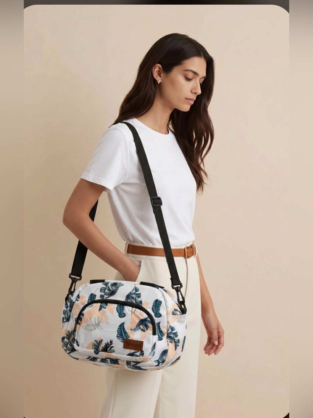 Tropical Print Crossbody Shoulder Bag - White/Green lunch tote bag NWT